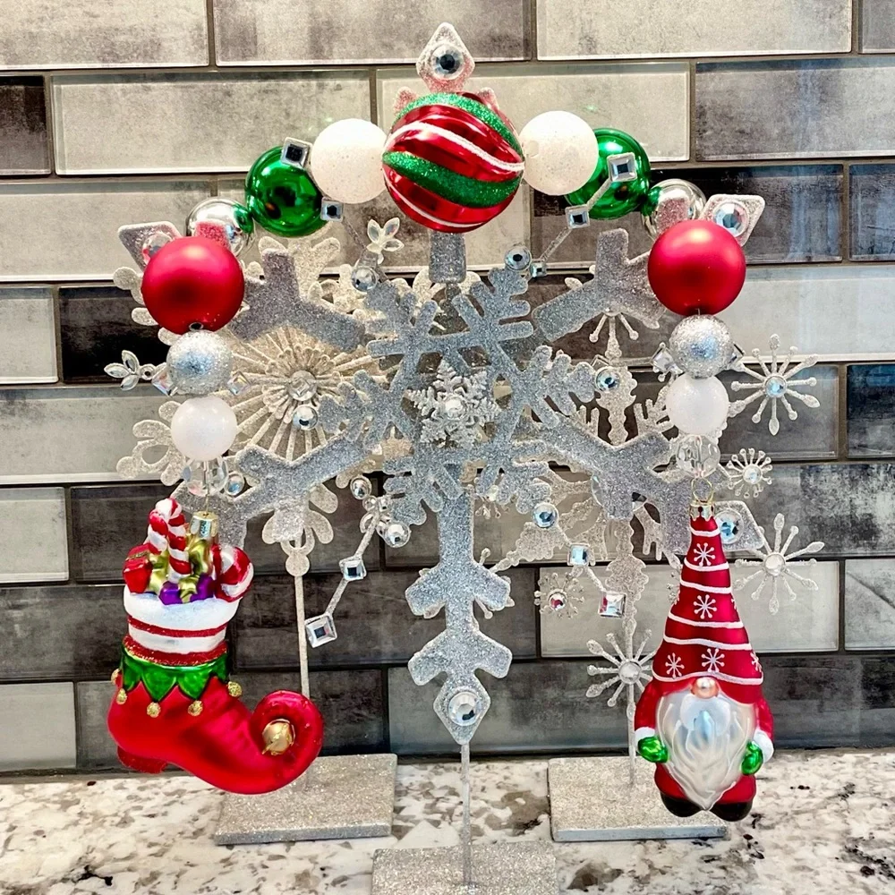 Hand Crafted Santa and Stocking Large Bead Christmas Garland